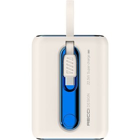 Resim Recci Type-C Kablolu Powerbank Recci RPB-P12C PD 20W Askı İpli Hızlı Şarj Özellikli 22.5W 9000mAh Beyaz 