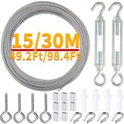 Resim 1 Set PVC Kaplı 304 Paslanmaz Çelik Kablo Halat, 15/30m Uzunluk, Ayarlanabilir Yükseklik Bahçe Teli Çiti, Dış Mekan Çadır Halatı, Montaj Gerektiren Kablo Halat Seti 