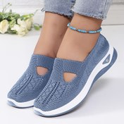 Resim Kadınların Nefes Alabilen Örgü Slip-On Sneaker'ları - Hafif Mavi Rahat Düşük Tabanlı Ayakkabılar, Yastıklı PVC Taban, Tüm Mevsim Rahat Giyim için, Bayan Sneaker'lar, Şık Slipons, Rahat Uyum 