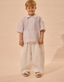 Resim Çizgili Geniş Patlı Gömlek Bej - Bej / 5-6 Yaş 