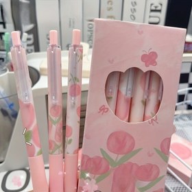 Resim 6 adet Sevimli Çiçekli Jel Kalem, 0.5mm Siyah Mürekkep - Şeffaf Kalem Gövdesi, Pembe Lale Tasarımı, Ofis, Okul ve Sevgililer Günü Hediyeleri için Mükemmel, Sevimli Kalem 