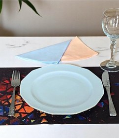Resim 4lü Set Cam Kırıkları Keten Kumaş Dikdörtgen Amerikan Servis Tabak Altlık - Runner Supla 38x27 Cm Çok Renkli 