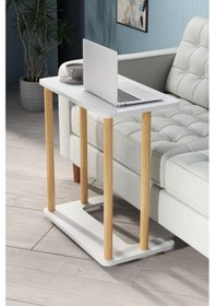 Resim Beyaz Laptop Sehpası Ham Ahşap Ayaklı Ahşap Tabla Demonte C-sehpa Yan Koltuk Servis Sehpası 35x60 - Beyaz 