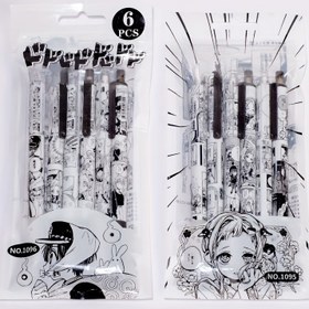 Resim 6 adet, 6 adet Anime Stili Jel Rulo Kalem Seti, Hızlı Kuruyan Karbon Mürekkep, İnce Uç 0.5mm, Siyah Mürekkep, Basın Kalem 