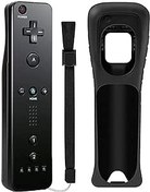 Resim Mribo Wii Controller, yedek kontrol cihazı, silikon kılıflı ve bilek kayışlı oyun kumandası, Nintendo Wii ve Wii için, U-siyah 