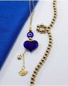 Resim Lacivert Murano Cam Kalp Nazar Boncuklu Gold Renkli Araba Dikiz A 