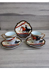 Resim Konyax Hipodrom Porselen 6 Kişilik 12 Parça Türk Kahve Takımı Çok Renkli 