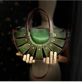 Resim Carıdea El Yapımı Hakiki Deri Bayan Çanta, Clutch, El Omuz Çantası V55 Haki 