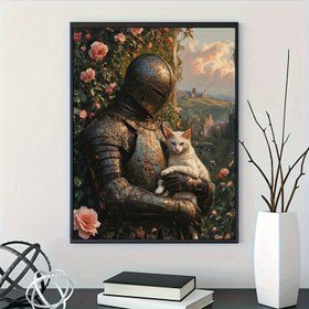 Resim DIY 5D Elmas Boyama Kiti - Vintage Knight Kedi Emziriyor, 29.97x40.13cm, Tam Yuvarlak Matkap Akrilik Mozaik Sanat, Yetişkin Rahatlatıcı Tekne, Ev Duvar Dekorasyonu, Araçlar ve Elmaslar Dahil, Yeni Elmas Boyama Kiti, DIY El Sanatları, DIY El Sanatları 