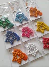 Resim 25 ADET Yandan Püsküllü Yıldız Anahtarlık Bebek Mevlüt Şekeri Çok Renkli 