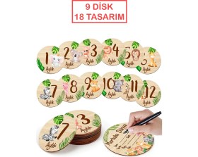 Resim PremiumPort Ahşap Bebek Aylık Anı Kartları, 10 Cm, 18 Tasarım, Yenidoğan Doğum Hediyesi 