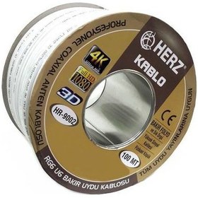 Resim Herz Rg6 U6 Uydu Anten Kablo Full Hd 4K - 100 Metre Beyaz 