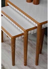 Resim Faymend Luna Beyaz 3'lü Lüx Ahşap Sehpa Beyaz 