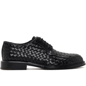 Resim Erkek Siyah Bağcıklı Örgü Deri Klasik Ayakkabı - Siyah / 43 