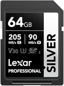 Resim Lexar Profesyonel SILVER SD Kart 64 GB, 205 MB/s'ye Kadar Okuma, 90 MB/s Yazma, SDXC UHS-I Hafıza Kartı, Sınıf 10, U3, V30, Profesyonel Fotoğrafçılar, Videografçılar, Meraklılar için SD Kart 