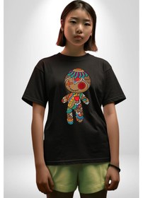 Resim Voofoo Bebeği Doll Doldurulmuş Bebek Pamuklu Bisiklet Yaka Unisex Oversize Boyfriend Dijital Baskılı Siyah T-shirt Siyah 