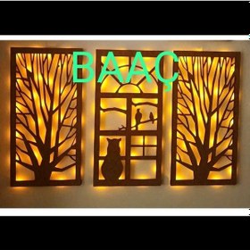 Resim Ahşap Işıklı Duvar Tablo Seti 