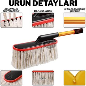 Resim caralp Teleskopik Saplı Cilalı Araba Temizleme Püskülü Oto Toz Alma Fırçası Detay Mopu Mikrofiber Çizmez 