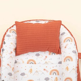 Resim Babynest ve Yastık - Çift Taraflı - Kiremit Örgü - Turuncu Kuyruklu Yıldız 
