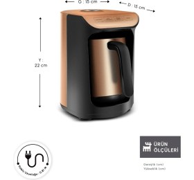 Resim Paslanmaz Çelik Türk Kahve Makinesi, 5 Fincan Kapasiteli, Bronz Detaylı 