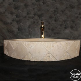 Resim SİPAHİMARBLE Traverten Üçgen Model Desenli Lavabo - Batarya Çıkışlı 