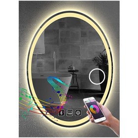 Resim DNR Mirror 50x70 Cm Bluetoothlu Buğu Yapmayan Makyaj Aynalı Dokunmatik Günışığı Ledli Elips Banyo Aynası 