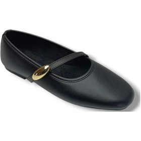 Resim Ceylan Shoes 123-26 Cilt Deri Tokalı Tek Bantlı Anatomik Kadın Babet Sıyah 