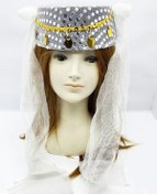 Resim Beyaz Duvaklı Altın Pul İşlemeli Kına Fesi Kına Şapkası Oryantal Şapkası 1 