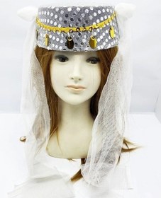 Resim Beyaz Duvaklı Altın Pul İşlemeli Kına Fesi Kına Şapkası Oryantal Şapkası 1 