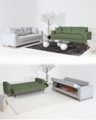 Resim Velura Home & Living Nola Koltuk Takımı 3+3 & Bazalı Yataklı Koltuk & Kanepe - Keten 