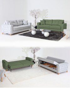 Resim Velura Home & Living Nola Koltuk Takımı 3+3 & Bazalı Yataklı Koltuk & Kanepe - Keten 