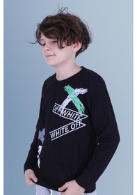 Resim Panios Kids X Baskılı Uzun Kollu Erkek Çocuk Siyah Sweatshirt Siyah 