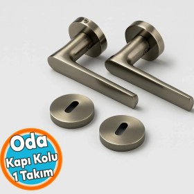 Resim Nzb Oda Tipi Kapı Kolu Rozetli Antik Füme Sağ Sol Uygun Modern Iç Kapı Kilitli 1 Takım 