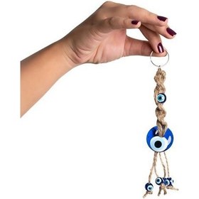 Resim Anahtarlık Hasır Makrome Nazar Boncuklu Kötü Göz Kovucu Araba Çanta Süsü 