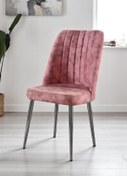 Resim Mymassa Vento Sandalye - Milas Pembe Kumaş - Metal Krom Ayak - Mutfak Sandalyesi - Salon Sandalyesi 