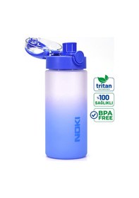 Resim Su Matarası Tritan Geniş Ağız Su Şişesi Gradyan Spor Matarası Suluğu Bpasız 500 Ml Mavi 0109 