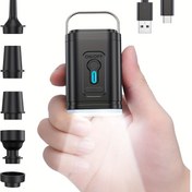 Resim 1 Adet Outdoor Kamp Elektrikli Şişirme Pompası, LED Işıklı, Taşınabilir, Vakumlu Torbalar, Hava Yatağı, Koltuk, Şişme Yastık, Tekne, Yüzme Halatı için Uygun, Mini Hızlı Şişirme Siyah Versiyon, Şarj Edilebilir Pil, 5 Uç, 1200mAh, 30W 