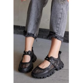 Resim Nilufarr Melissa Siyah Deri Taş Aksesuarlı Kadın Sneaker 