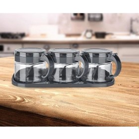 Resim Ezel Glory Baharat Seti 3 Adet Kaşıklı Standlı Cam Baharatlık Çok Renkli 