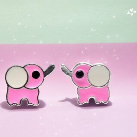 Resim Maceracı ve Meraklı Kızlara Özel Fil Gümüş Çocuk Küpesi - Pembe - Beyaz 