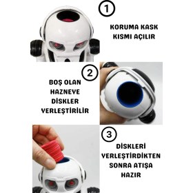 Resim Giffy Oyuncak Disk Atan Robot Pilli Işıklı ve Müzikli 25 cm Dev Robot Eğlenceli Etkileşimli Sesli ve Hareketli Robot (Siyah-Mavi) 