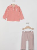 Resim U.S. Polo Assn. Lisanslı Pembe Kız Bebek Uzun Kol Sweatshirt Takım 