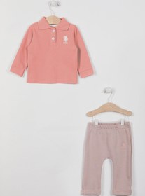 Resim U.S. Polo Assn. Lisanslı Pembe Kız Bebek Uzun Kol Sweatshirt Takım 