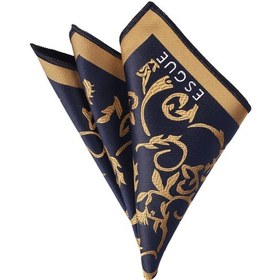Resim Esgue Hand Made 7.5 Cm Sarı - Lacivert Desenli Kravat Mendil Lacivert - Gri 