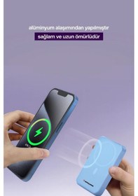 Resim Sprange Sr-p26m 10000mah Magsafe Powerbank 15w Kablosuz, 20w Pd, Lcd Ekranlı, Standlı Mavi Mavi 