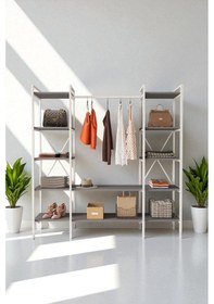 Resim Nilamu Antrasit Elbise Dolabı Metal Gövdeli Açık Askılık & Organizer Dolap 175 170 34 Cm Antrasit 