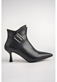 Resim Muggo Monica Garantili Hakiki Deri Kemer Ve Toka Detaylı Fermuarlı İnce Topuklu Kadın Bot 001 