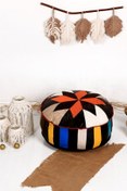 Resim Ottoman Pouffe İskandinav El Yapımı Hakiki Kuzu Derisi Bohem Bahçe Balkon Bungalov Puf Minder 60x30cm(DOLGULU) 