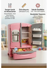 Resim Pilli Işıklı Duman Atan Oyuncak Mini Eğitici Evcilik Oyuncak Buzdolabı Seti 