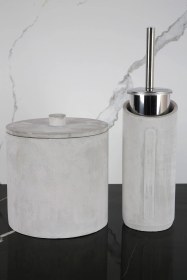 Resim Beton Banyo Seti Tuvalet Fırçası Çöp Kovası 4 Lt Mermer Deseni 